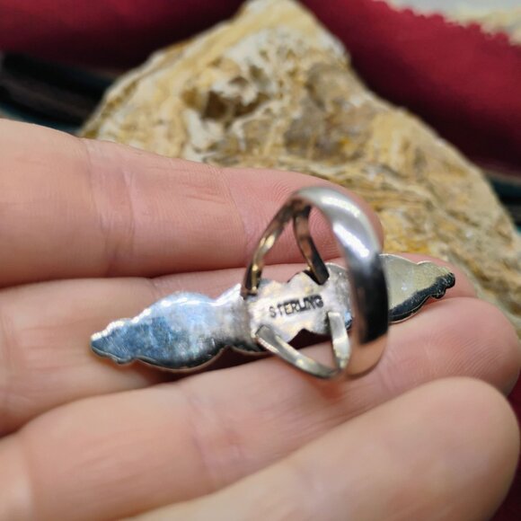 Southwest Sterling Silver Turquoise Long Blossom Ring Size 7.5 Knuckle Ring - Picture 4 of 6